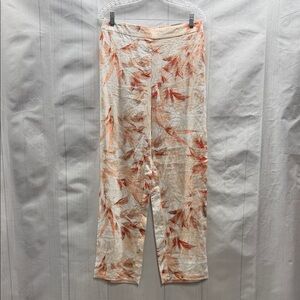 Chico’s NWT Cream Floral Leaf Print Linen Summer Grove Saba Pull On Pants
